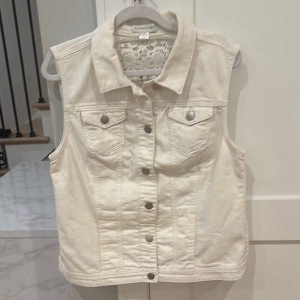 Christopher & Banks Cream Denim Vest